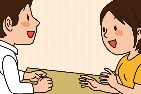 英語で話し合っている男女のイラスト