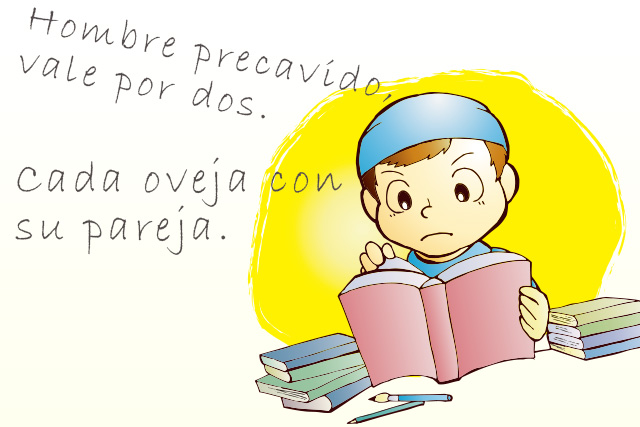 スペイン語のことわざを勉強する学生